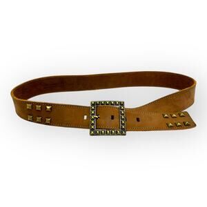 Vintage Women's 3 Corone Italian Leather Studded Brown Belt Size M Square Buckle